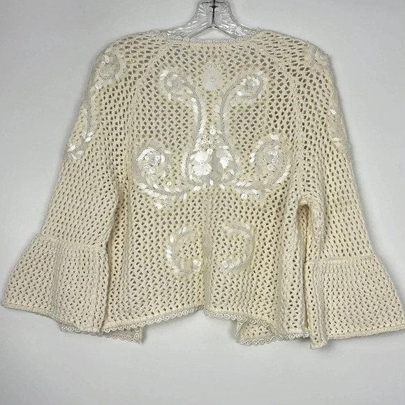 Anthropologie Knitted & Knotted Open Front Beaded Cardigan Bell Sleeve Size M - Picture 2 of 15